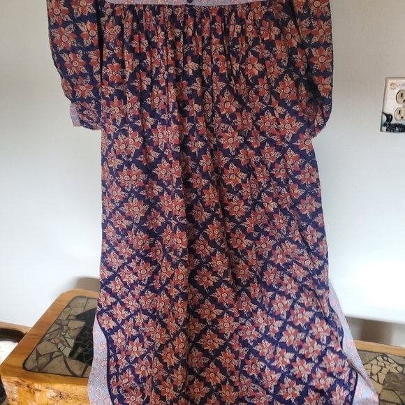 Free People Indigo Combo Long Bell Sleeve Maxi Sz. L Dress - Picture 4 of 15